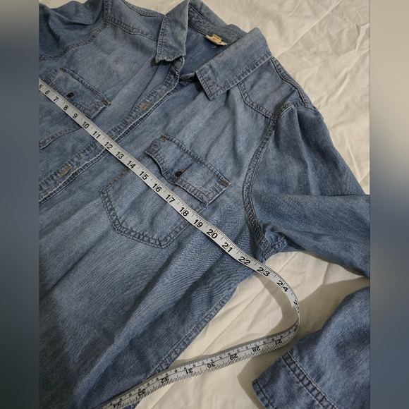 Blue Chambray Button Front Long Sleeve Button Up Shirt - Picture 8 of 9